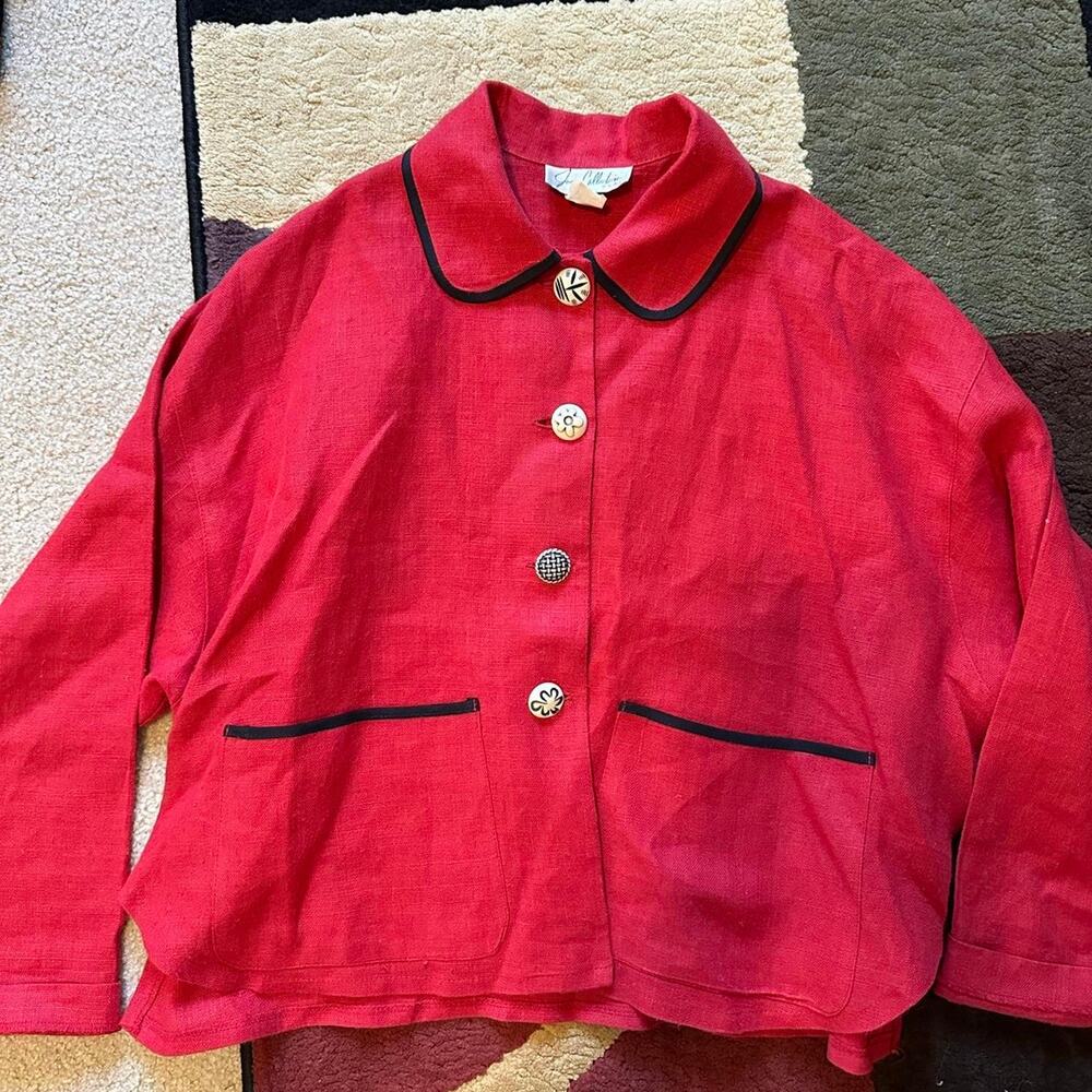 joon collection vintage linen red 80s button up unique jacket twee